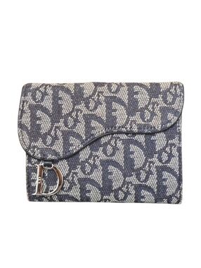 Christian Dior Saddle Lotus Navy Jacquard Canvas Bifold Snap Wallet